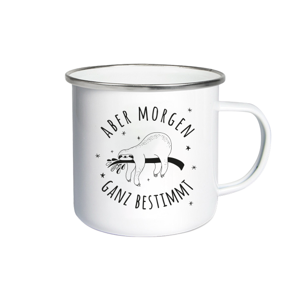 Camping Tasse - Morgen Bestimmt, weiß