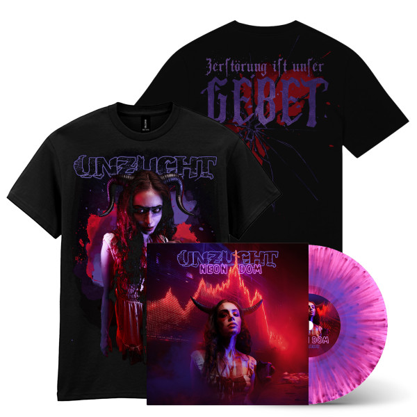 Bundle - LP (splatter) – Neon Dom + T-Shirt "Zerstörung", schwarz - handsigniert